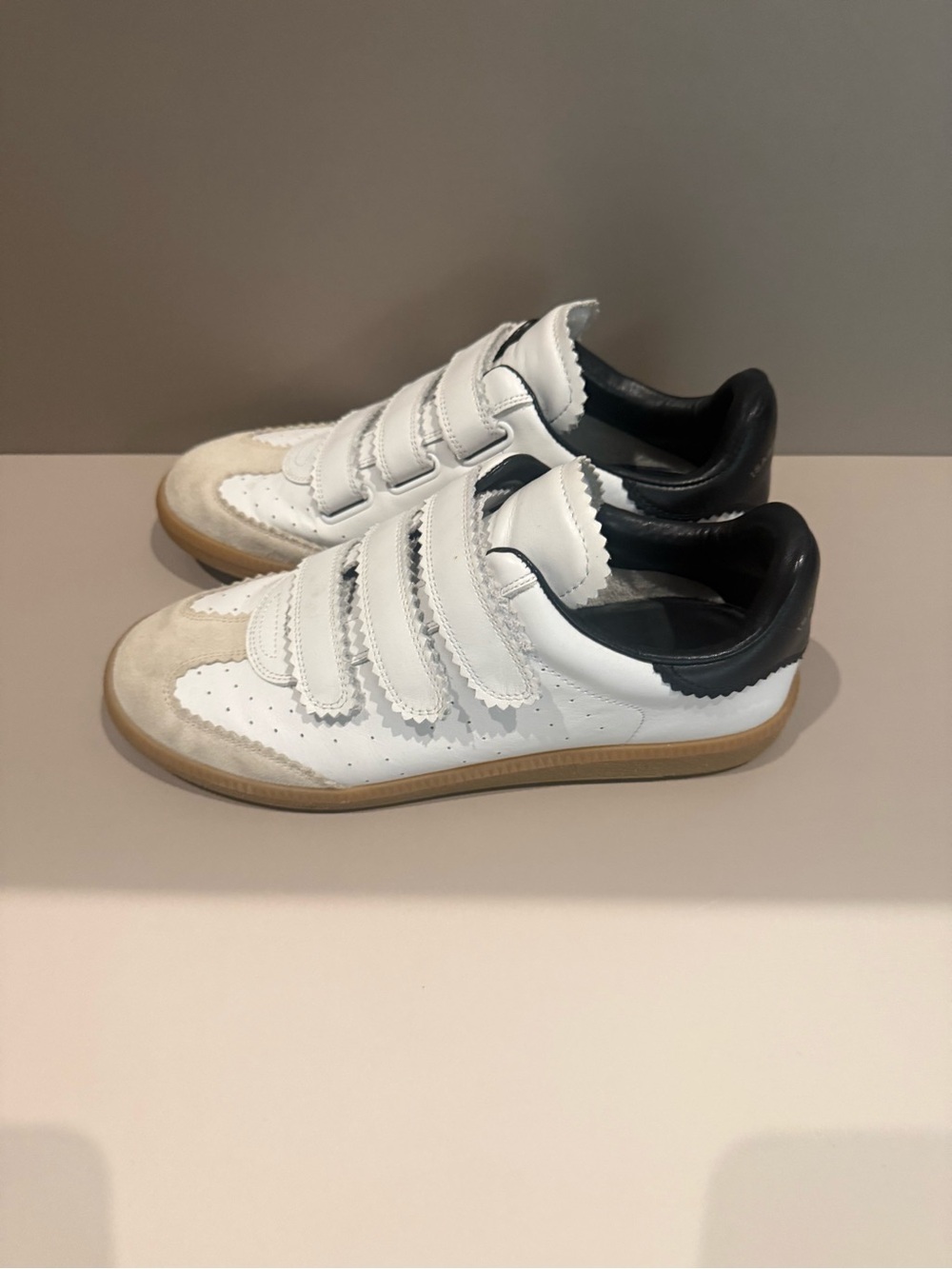 Isabel Marant White and Black Velcro Strap Sneakers